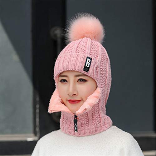 Winter Beanie Hat For Women Stylish Fashion Cashmere Slouchy Cable Knit Hat Pom Pom Newsboy Cabbie Cap Pink #TOP3