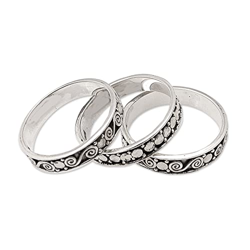 NOVICA Artisan Handmade Sterling Silver Stacking Rings Set of 3 No Stone Band Indonesia Bohemian [band Width 10 mm W]  Together Set of 3