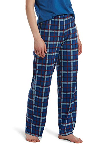 HUE Women's Printed Knit Long Pajama Sleep Pant, Monaco Blue - Scratch Plaid, Medium