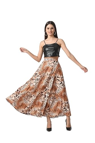 Image of VAGISHA Printed Casual Long Western Skirts for Women's & Girls |Stretchy Flared Maxi Skirt|Elastic Waist Skirts|Western Ethnic Skirts