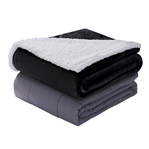 Dream Lab Soft Sherpa Reversible 15lb Weighted Blanket with Removable & Washable Cover, Charcoal/Ivory, 48"" x 72"""