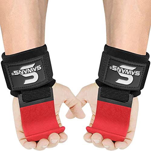 Lifting Hooks Non-Slip Coated Heavy Duty Solid Steel Neoprene Thick Padded Wrist Support Pair of Weight Lifting Gym Straps Deadlifts Chin Pull Up Fitness Bar Grip Strength Training Equipment (Red) - Image 2