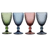 Dibor Set of 4 Embossed Multicoloured Dishwasher Safe Wine Glass Goblets Alfresco Dining Glassware - 270ml (DK28)