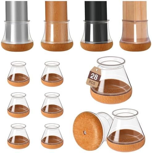 GICUNK 24 Stück Rund Stuhlbeinkappen mit Filz (S Fit 13-20mm) | Filzgleiter für Stühle für Hartholzböden, Stuhlbeinschoner Transparent Schutzkappen, Anti-Kratzer Geräuschreduzierun