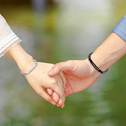 Personalized Handmade Braided Rope Id Plate Couples Bracelets For Women Men Dad Stainless Steel Engraving Name Plate Friendship With Black Natural Hematite Stone Y1456 (Blackgod-Whitegod) #TOP1