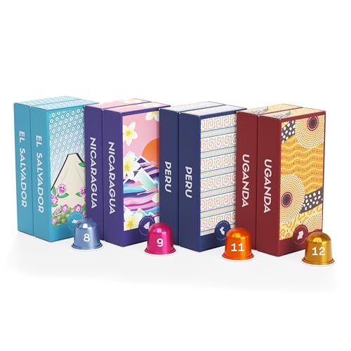 Atlas Coffee Club Espresso Pods Compatible with Nespresso Original– All Roast Variety Pack (80 Count)– Aluminum Capsules from El Salvador, Nicaragua, Peru & Uganda– Intensity 8-12