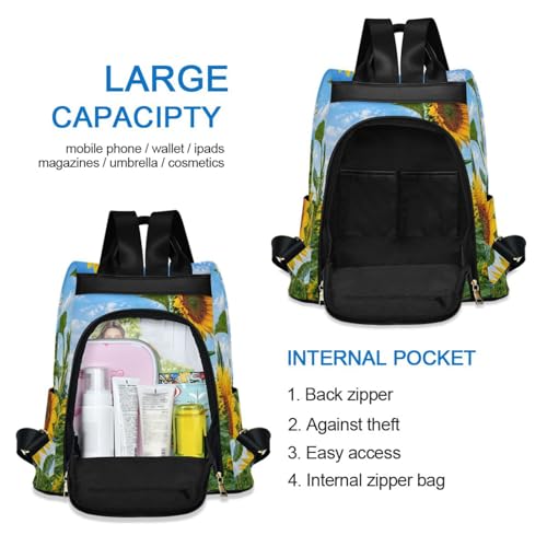 Image of ALAZA Summer Sunflower Flowers Floral Backpack Purse for Women Anti Theft Fashion Back Pack Shoulder Bag