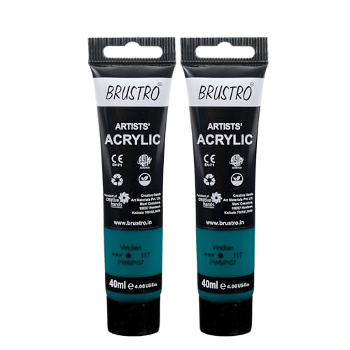 Image of BRUSTRO Artists Acrylic Paint Tube | 40ml, Viridian (Pack of 2)|Non-Toxic, Water Based, Inter Mixable, Ideal for Painting, Textured Effects on Canvas, Paper, Fine Art Student and Professionals
