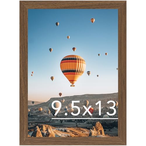 Image of JCJMY 9.5x13 Picture Frame Brown for Wall Hanging, Wall Mounting Horizontally or Vertically, 9.5 x 13 Wall Gallery Poster Photo Frame with Shatter Resistant Plexiglass, Brown