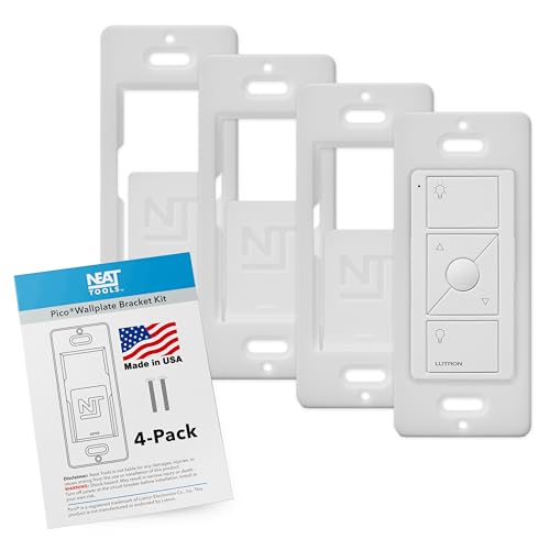 Neat Tools Wall Plate Brackets Compatible with Lutron Pico Remotes (4-Pack) – Mount Remotes Directly to The Wall, Compatible with Caseta Smart Lighting, 3-Way Setup, Snap-in Wallplate Installation