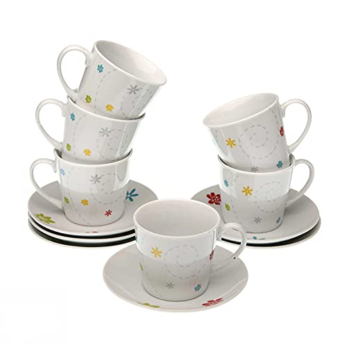 Versa, set 6 tazas te con plato daisy, linea servicio de mesa, tazas, VS-20090152