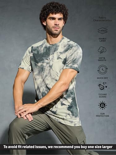 Image of TECHNOSPORT Men's Regular Fit Half Sleeve Crew Neck T-Shirt, TECHNOCOOL+ Quick Dry Moisture Wicking Stretchable Sports Gym and Casual Wear