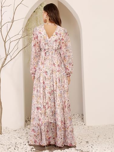 Image of Miss Chase Women Pleated V Neck Full Sleeves Relaxed Fit Midi Length Dress