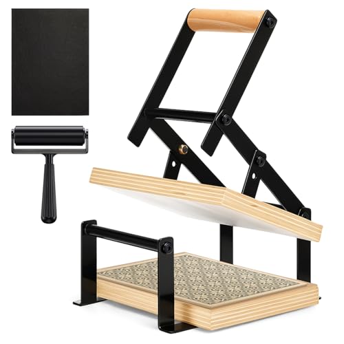 Lanties Machine de presse à levier manuelle avec rouleaux et patins en feutre pour découpe de lino, impression de découpe, blocs de linoléum, kit d'outils...