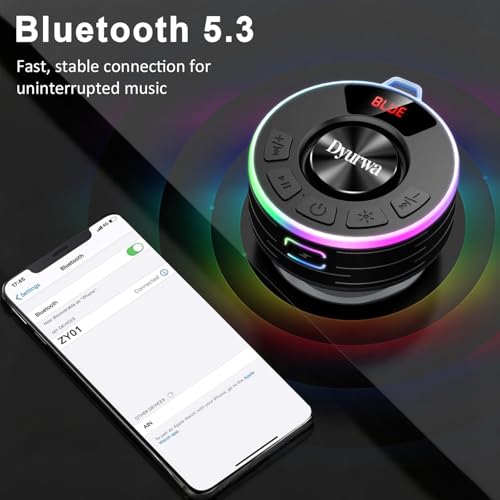 Image of Bluetooth Shower Speaker, IPX7 Waterproof Shower Speaker with Loud Clear Sound, LED Display /RGB Lights /Suction Cup, Built-in Mic, 10H Playtime, Bathroom Speaker for Pool /Beach /Party /Gift.