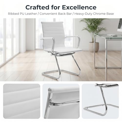 Image of HNY Leather Office Guest Chairs & Reception Chairs Set of 4, Modern Waiting Room Chairs with Arms, Desk Chair no Wheels with 4 PCS