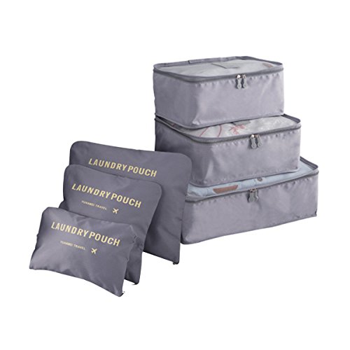 COOJA Koffer Organizer Packing Cubes für Rucksack, 6er Set Travel Organizer Packtaschen 3 Packwürfel + 3 Wäschebeutel für Kleider Schuhe Kosmetik (Grau)