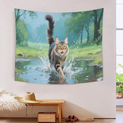 🌸Design: Questa Maine Coon Cat tapisserie presenta un motivo chiaro e vibrante che aggiunge un tocco duraturo e armonioso alla decorazione della tua stanza.