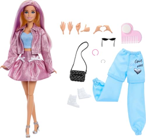 Barbie Deluxe Style Puppe mit Barbiecore Rock und Jacke in Pink-Metallic