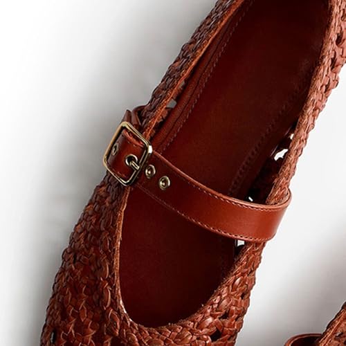 Woven Flats for Women, Elegant Round Head Ballet Design with Mary Jane Style, Pull-On Formal Shoes3