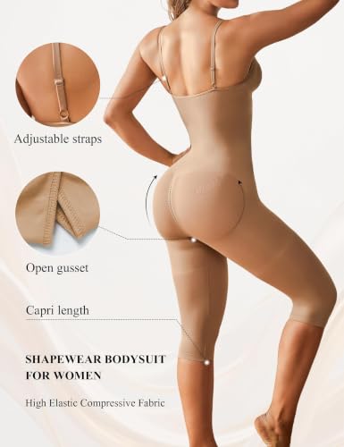 Image of Tummy Control Bodysuit for Women Capri Length Shapewear