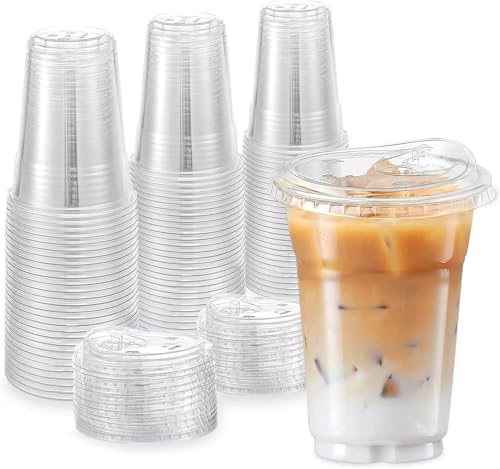 TashiBox 24oz100 Sets Clear Plastic Cups With Strawless Sip Through Lids Clear Crystal disposable plastic cups smoothie cups