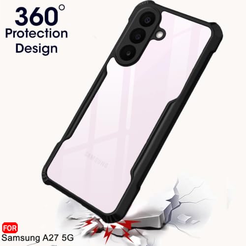 Image of TheGiftKart Shockproof Crystal Clear Back Cover Case for Samsung Galaxy A27 5G | 360 Degree Protection | Protective Design | Transparent Back Cover Case for Samsung A27 5G (PC & TPU, Black Bumper)