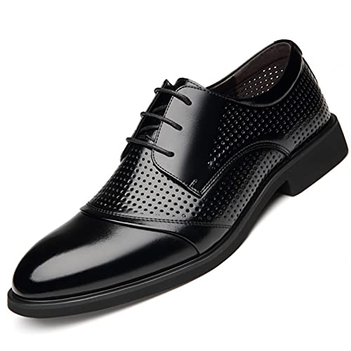 Single Season Dress Oxford Formal Shoes for Men Lace Up Burnished Cap Toe Height Increasing Elevator 2.3inch Leather Anti-Slip Low Top Non Slip Resistant Business Very Popular Among Young