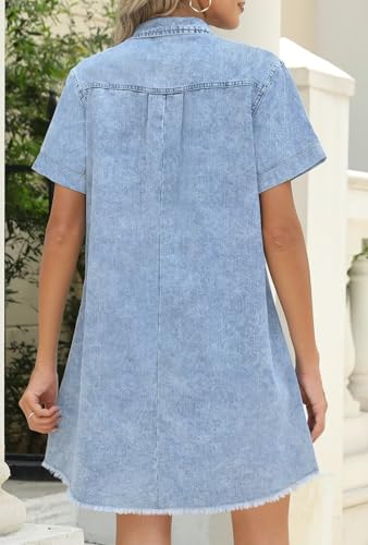 Image of Women's Denim Dress for Women Cute Blue Babydoll Denim Shirt Dress Denim Dress with Pockets