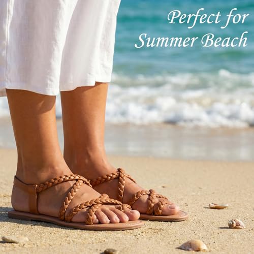 Image of Luoika Women's Wide Width Flat Sandals, Flip Flop Casual Strapy Sandals Slip on Summer Beach Shoes for Women.