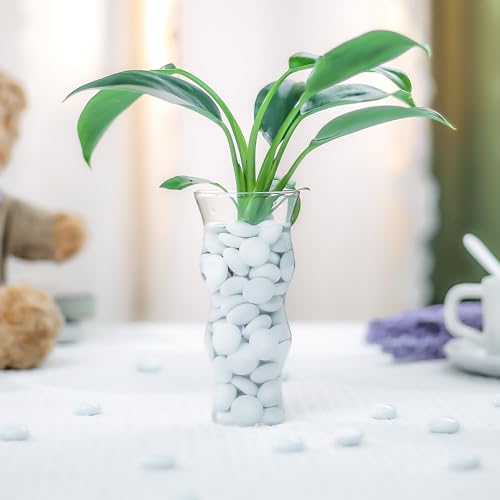 Image of CYS EXCEL White Glass Flat Gemstone Vase Fillers (1 LB) | Flat Aquarium Marble Beads | Decorative Mosaic Glass Gem Pebbles Approx. 85~100 PCS