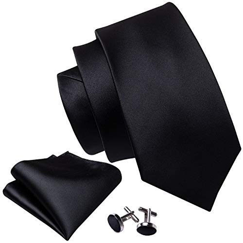 Image of Barry.Wang Plain Men Silk Ties Extra Long Satin Necktie for Wedding Business Handkerchief Cufflinks Set Solid Colors