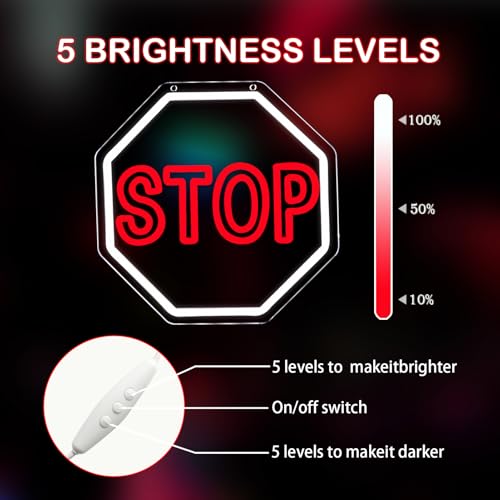 Image of STOP Neon Signs Warning Neon Lights Wall Decor for Parking Garage, Apartment Complex,Garage, Gate,Home 12.2 x 12.2 IN-USB Powered-Acrylic