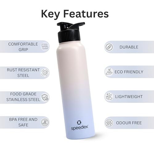 Image of Speedex Stainless Steel Metal Water Bottle 1 Ltr 1000 ml, BIS Approved, Leak Proof Sipper Cap Bottle for Office, School, Gym, Travel, Daily Use for Men, Women, Kids, Adults, Pink Blue, Set of 2
