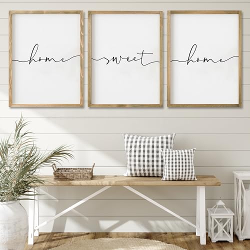 Heiple Set of 3 Framed Farmhouse Home Sweet Home Sign 11×14 Above Bed Wall Decor for Bedroom Decor and Living Room Wall Art Wood Signs Brown 11×14