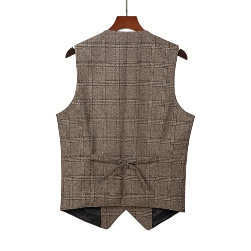 Mens Vintage Suit Vest Plaid Tweed Regular Fit Waistcoat for Wedding Groomsmen2