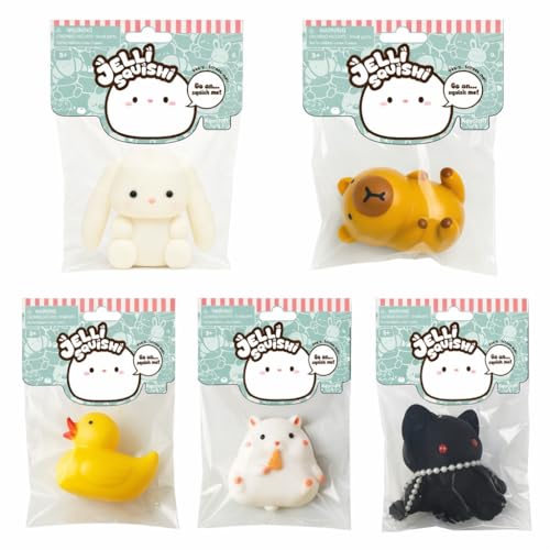 Jelli Squishi Pets Squishy Toy (4 Pack), Sensory Fidget Stress Relief Toy for Kids, Soft Jelly Squeeze Kavaii Taba Mochi Toy - Image 2
