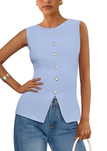 Image of PRETTYGARDEN Women's Sweater Vest Button Down Summer Tank Tops 2026 Sleeveless Knit Vests Fashion Business Casual Outfits