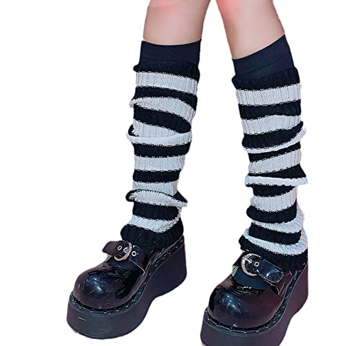 YEMOCILE Damen Mädchen Gestreift Kawaii Crochet Sticken Stretch Beinwärmer Overknees Strümpfe Stuplen Cover