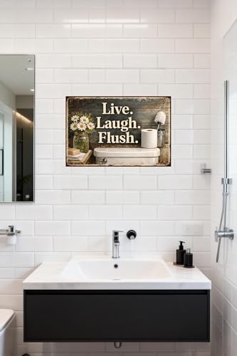 Live Laugh Flush Metal Tin Sign Funny Bathroom Wall Decor Rustic Toilet Artwork Vintage Humor Plaque Farmhouse Restroom Home Style Gift 8x12 Inch Pre Drilled Hanging Sign - Image 2