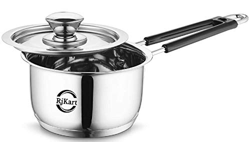 RJKART Stainless Steel Induction Base Sauce Pan with Handle for Non Stick Tea Tope Pot Milk Container Pan Saucepan with Lid for Kitchen Utensils Cookware – 850 mL