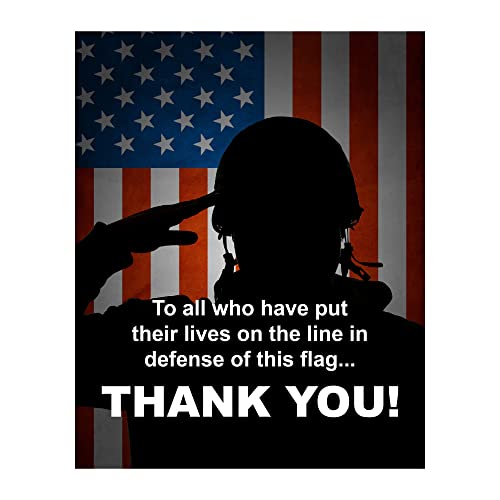 Patriotic Wall Art - Soldier Saluting American Flag Print – Military Thank You Gift for Veterans, Memorial Day, or Office – USA Army Veteran Home Decor Poster for Men & Women 8x10 Unframed.