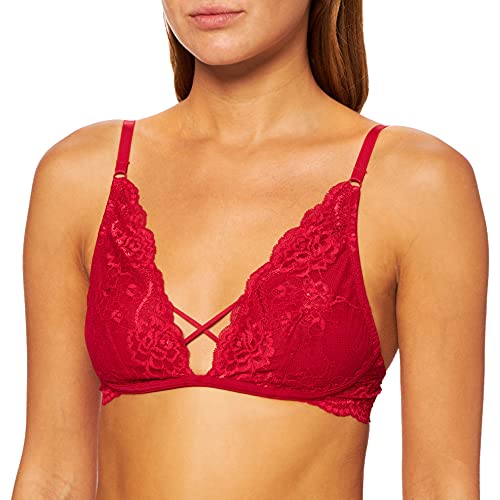 Iris & Lilly Damen Bügelloser und Unwattierter BH aus Spitze, Rot, 40