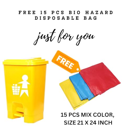 Image of Biomedical waste bins Plastic Pedal Dustbin for hospitals (20Ltr, Yellow) With 5 Pcs Bio hazard bags Free