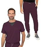 Med Couture Men’s Scrub Set Cadence One Pocket Top MC7478 & Bowen Jogger Stretchy, Ultra Soft & Easy Care Uniform MC7777, Wine, XL Top/XL Pant