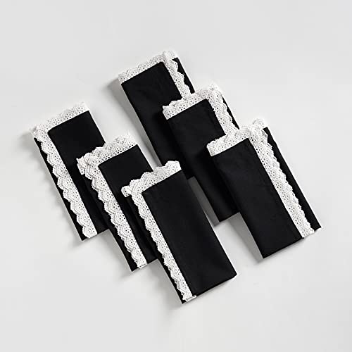 Image of FINGERCRAFT Cloth Napkins, Cotton Table Napkins with White Lace Edge, Reusable Washable Dinner Napkins for Wedding, Festive Dining, Parties & Home Decor (6, Black Premium Lace, 20 inchx20 inch)