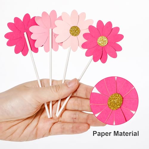 Telooco 582543_1_FKWVWPP7 Pink Daisy Cupcake Toppers 12 * 4.7Cm/4.7 * 1.8Inch White Daisy Cake Decorations Cocktail Cake Fruit Bowl Yogurt Bowl Diy Decoration thumb #2