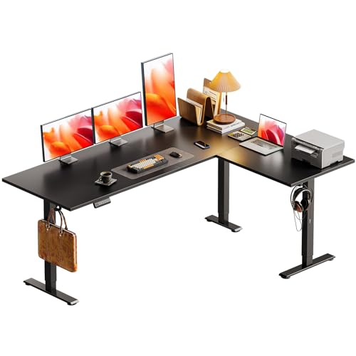 Casaottima 63 Inch Reversible L Shaped Electric Standing Desk, Ergonomic Height Adjustable Desk, Large Lift Corner Stand up Table for Workstation, Home Office, Reception Room, Black