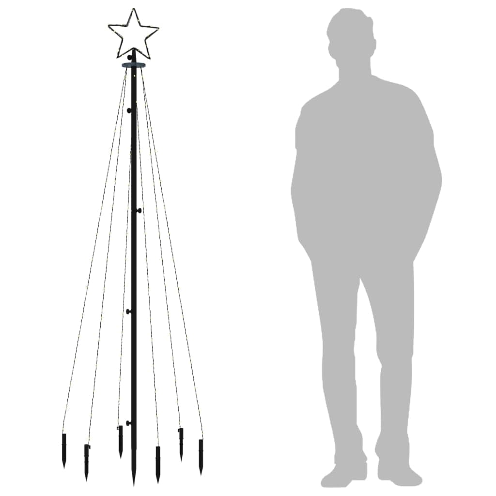 Choinka LED do użytku na zewnątrz, ciepła biel, 108 diod LED, wysokość 180 cm, średnica 70 cm, z kołkami do wbijania w ziemię, 8 efektów świetlnych, energooszczędna
