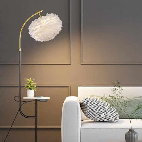 Lámpara de pie de plumas para iluminar sin deslumbrar con mesa de mármol integrada 2